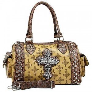 Cross Charm Duffel Bags: Monogram w/ Cross Charm - Tan - BG-JO1033CM-TN